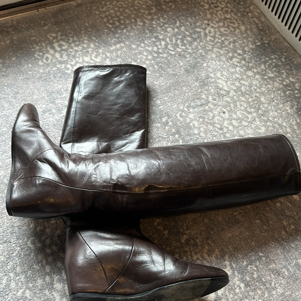 LANVIN BROWN LEATHER WEDGE BOOT SIZE 37.5 - Picture 11 of 14